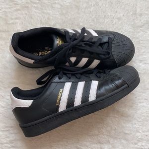 ADIDAS Black & Gold Shell Toe Superstar Shoes